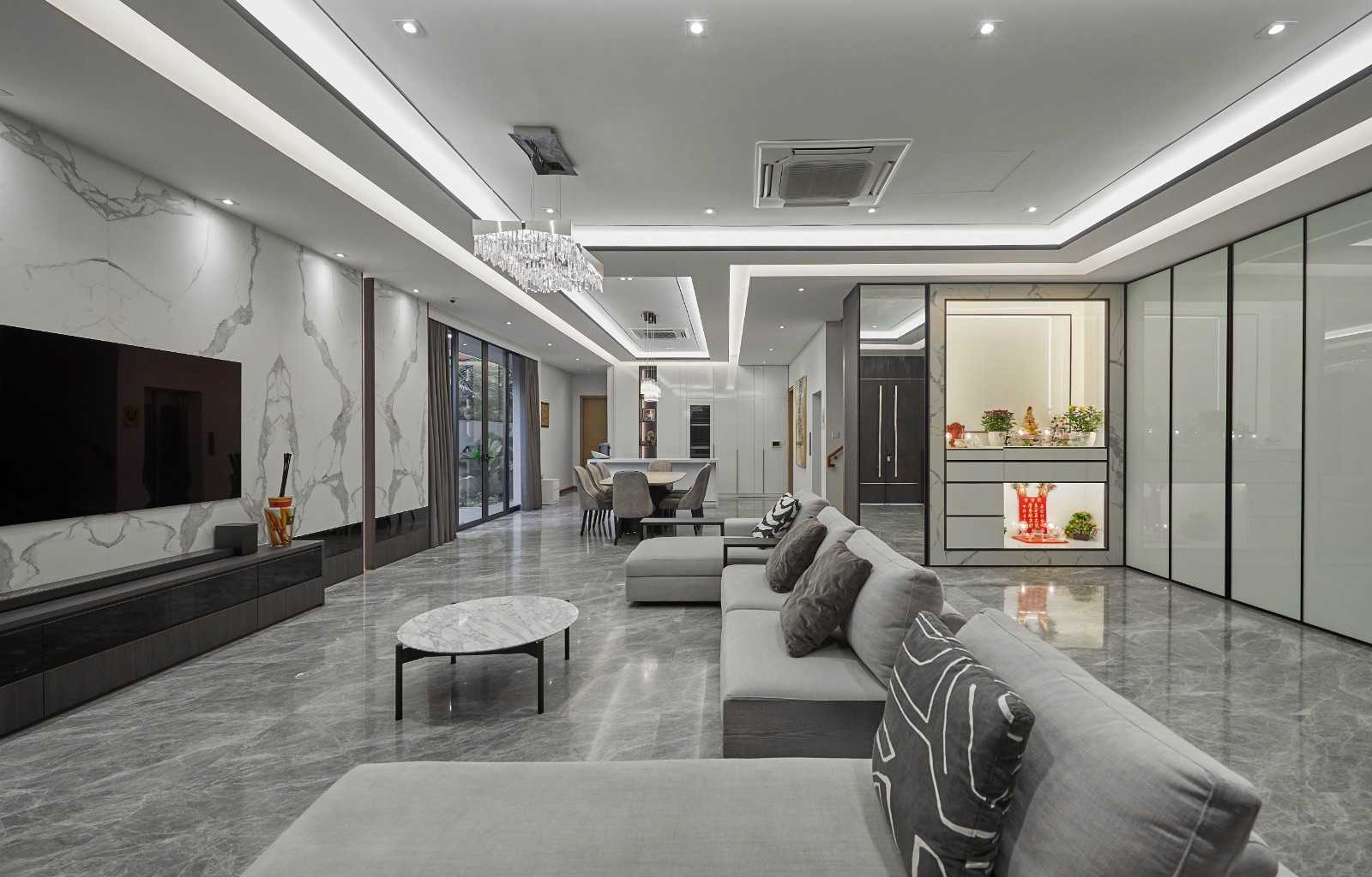 Modern Living Room with Window Grille and Paintings