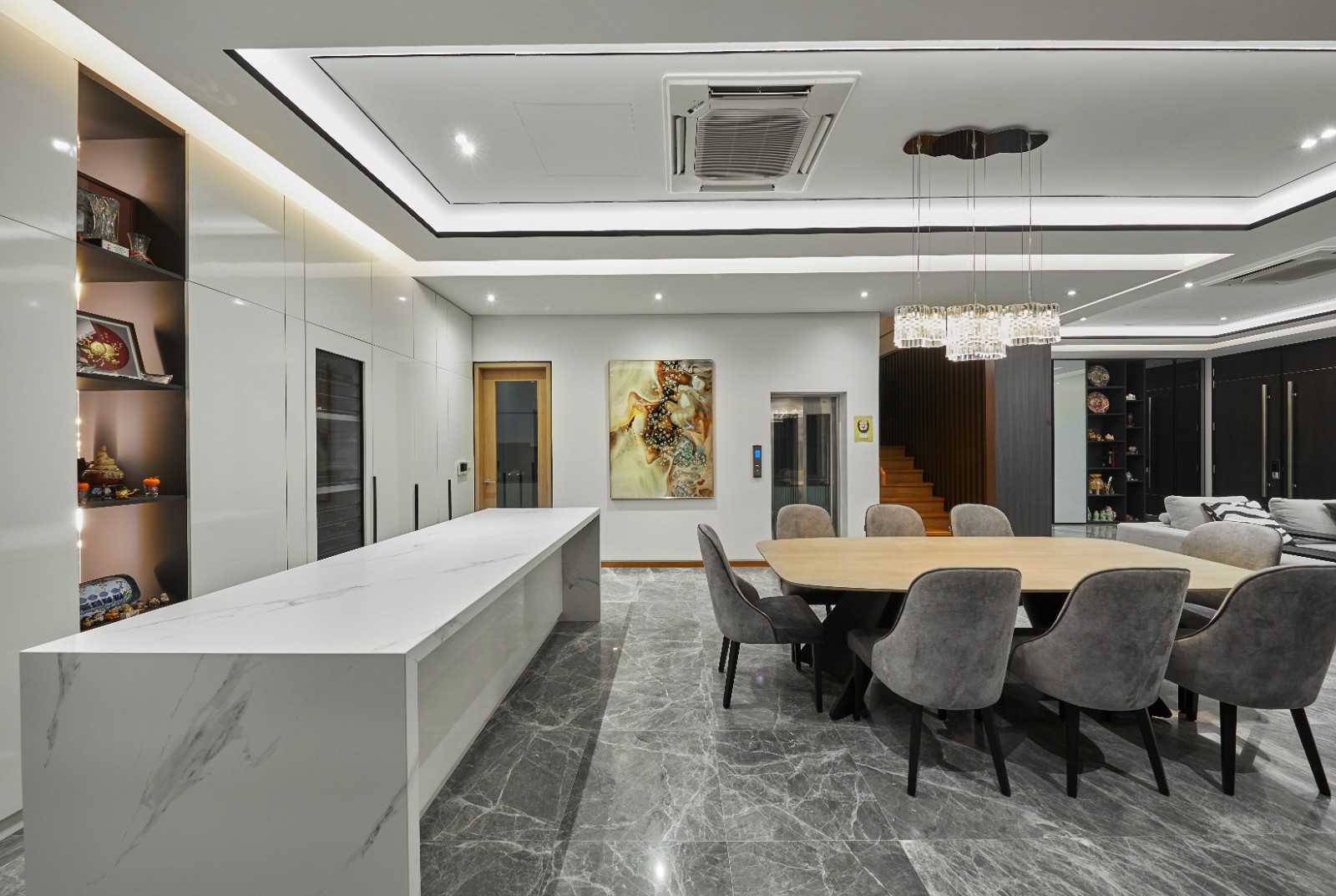 Modern Dining Room with Dining Chairs and Storage Cabinets
