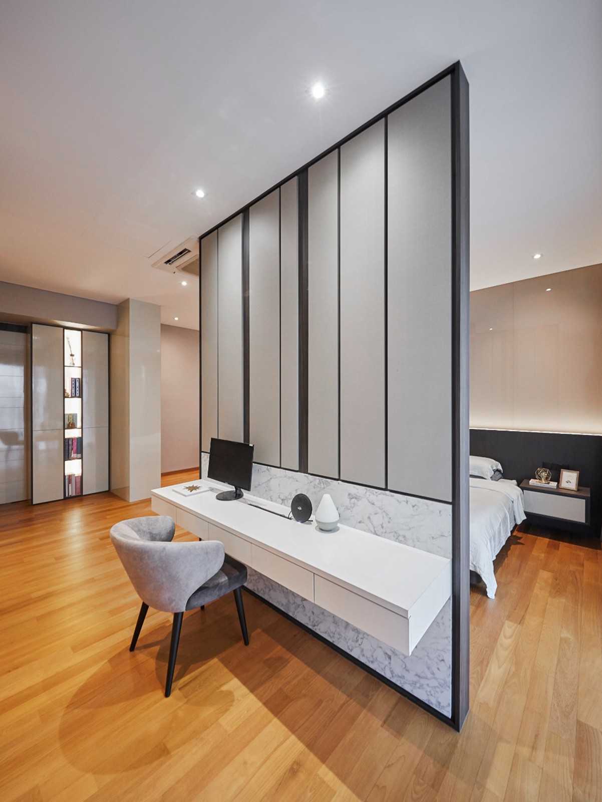 Modern Bedroom with Desk and Storage Cabinets