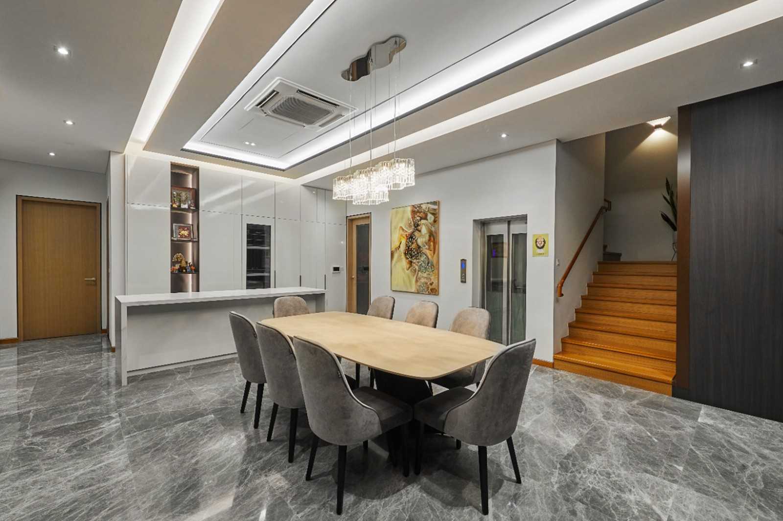 Modern Dining Room with Dining Table and Storage Cabinets