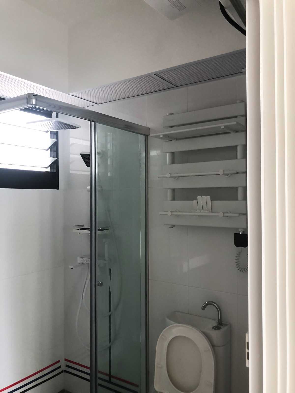 Scandinavian Bathroom with Shower Screen and Window Grille