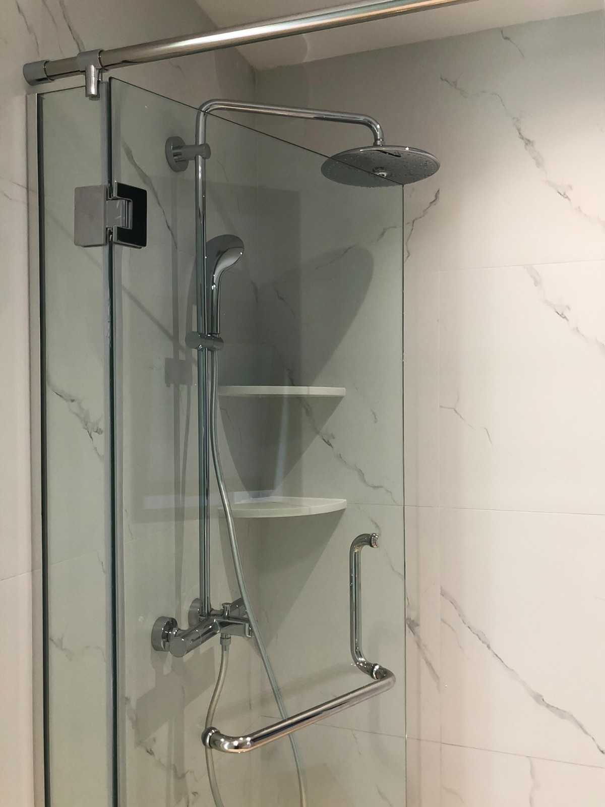 Scandinavian Bathroom with Feature Wall and Shower Screen