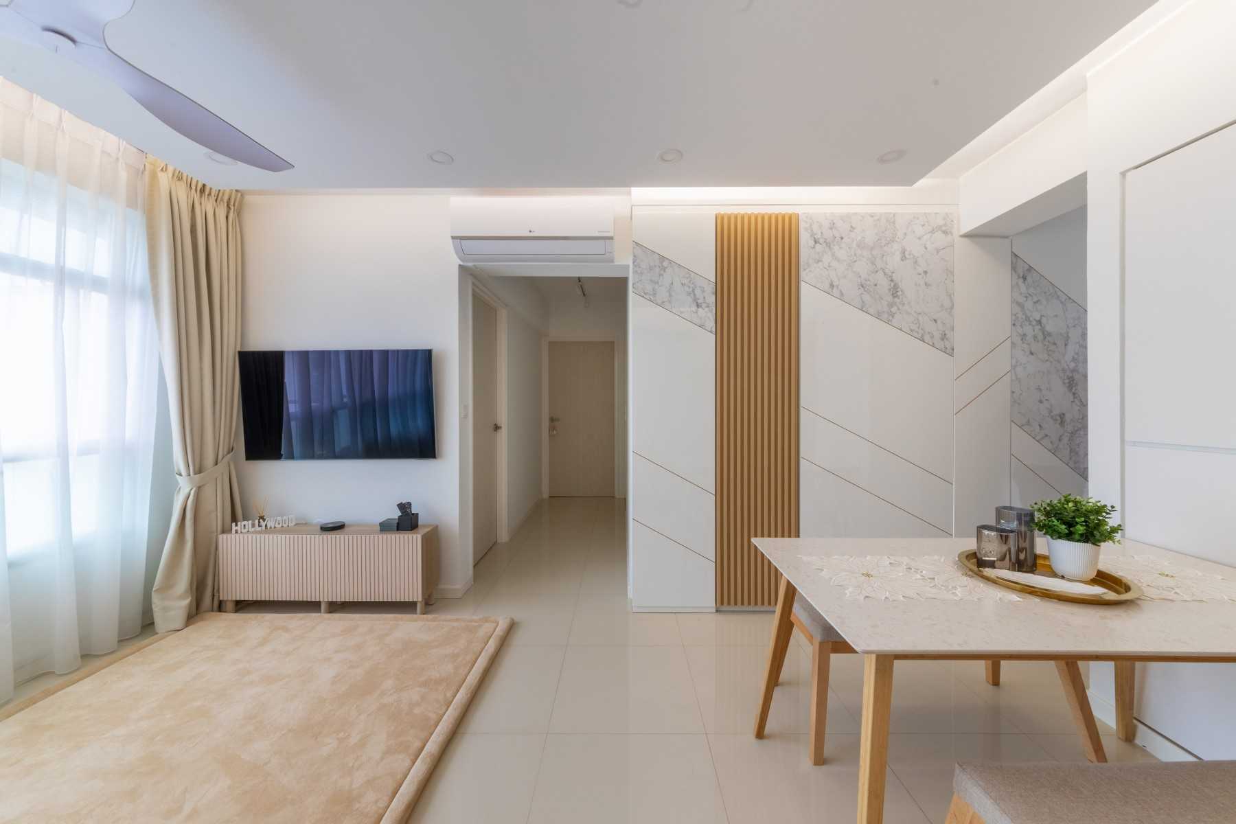 Minimalist Living Room with TV Console and Feature Wall