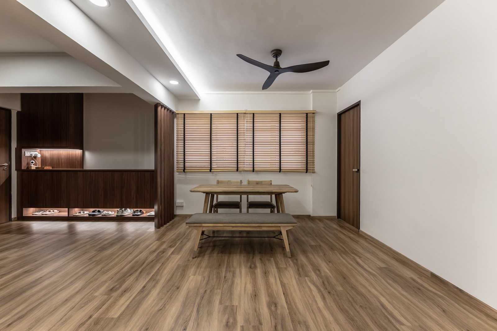 Scandinavian Dining Room with Drop Light and Cove Lighting