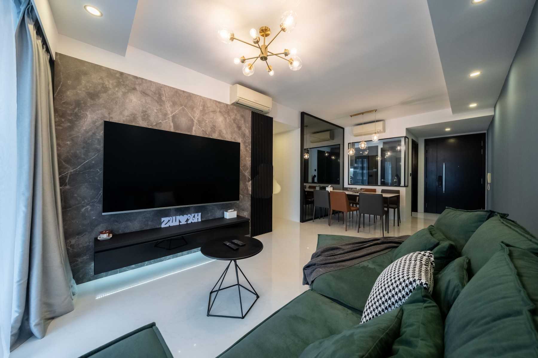 Modern Living Room with TV Console and Feature Wall