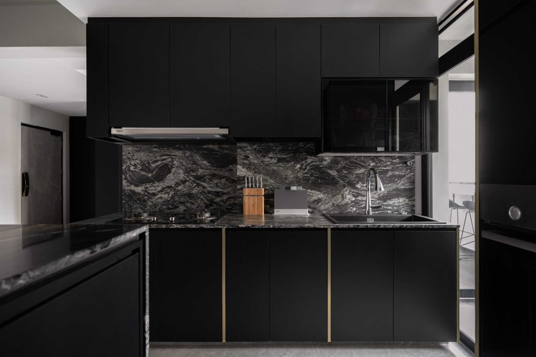 Modern Kitchen with Countertop and Marble Floor