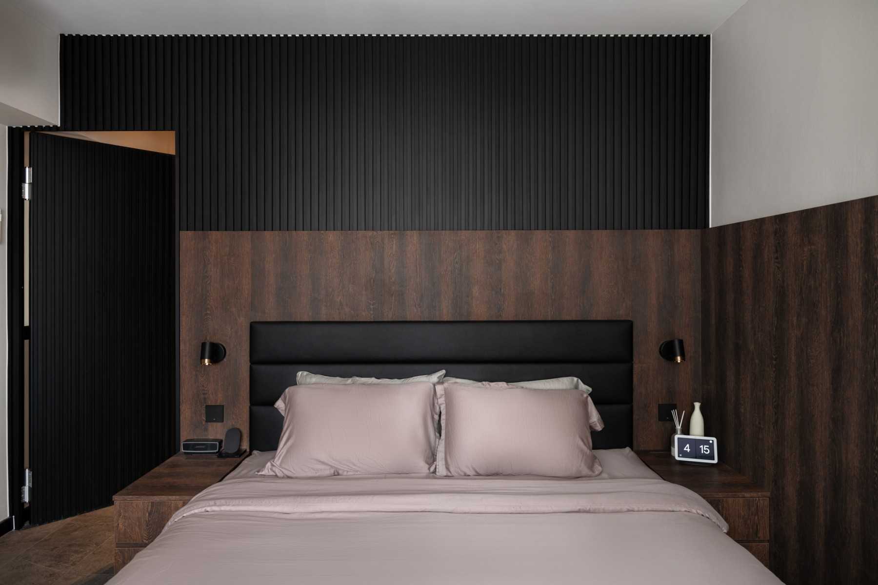 Modern Bedroom with Feature Wall and Bedside Table
