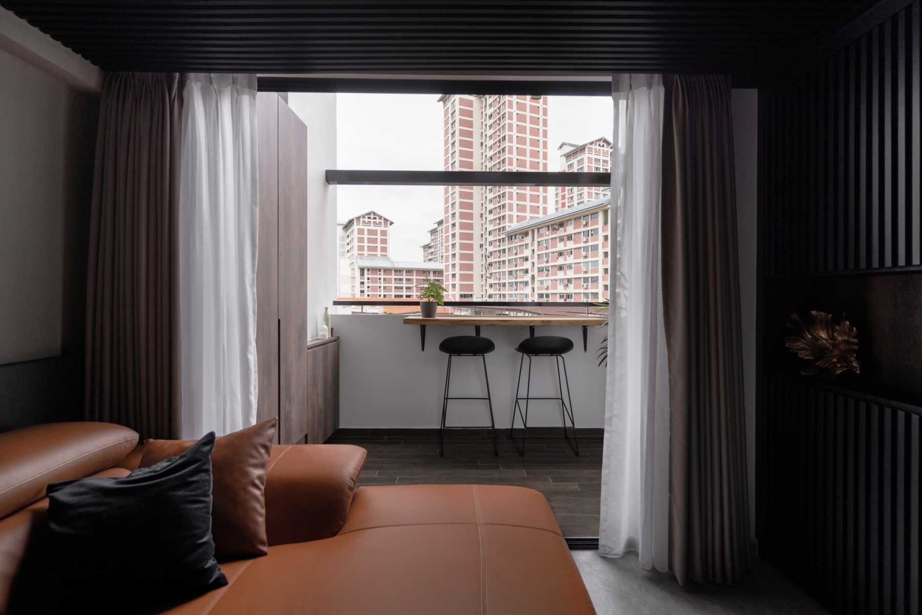 Modern Balcony with Curtain and Outdoor Table