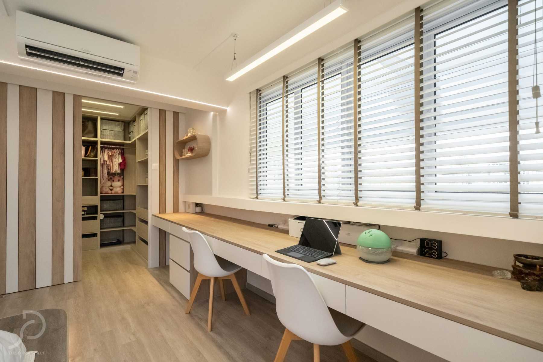 Scandinavian Study with Drop Light and Wall Shelves