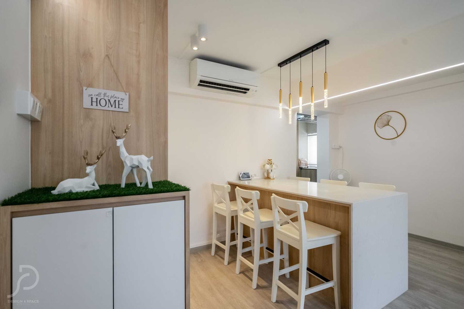 Scandinavian Kitchen with Marble Floor and Wood Flooring