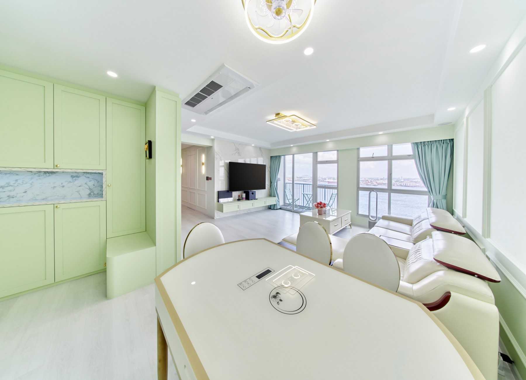 Scandinavian Dining Room with Drop Ceiling and Ceiling Light