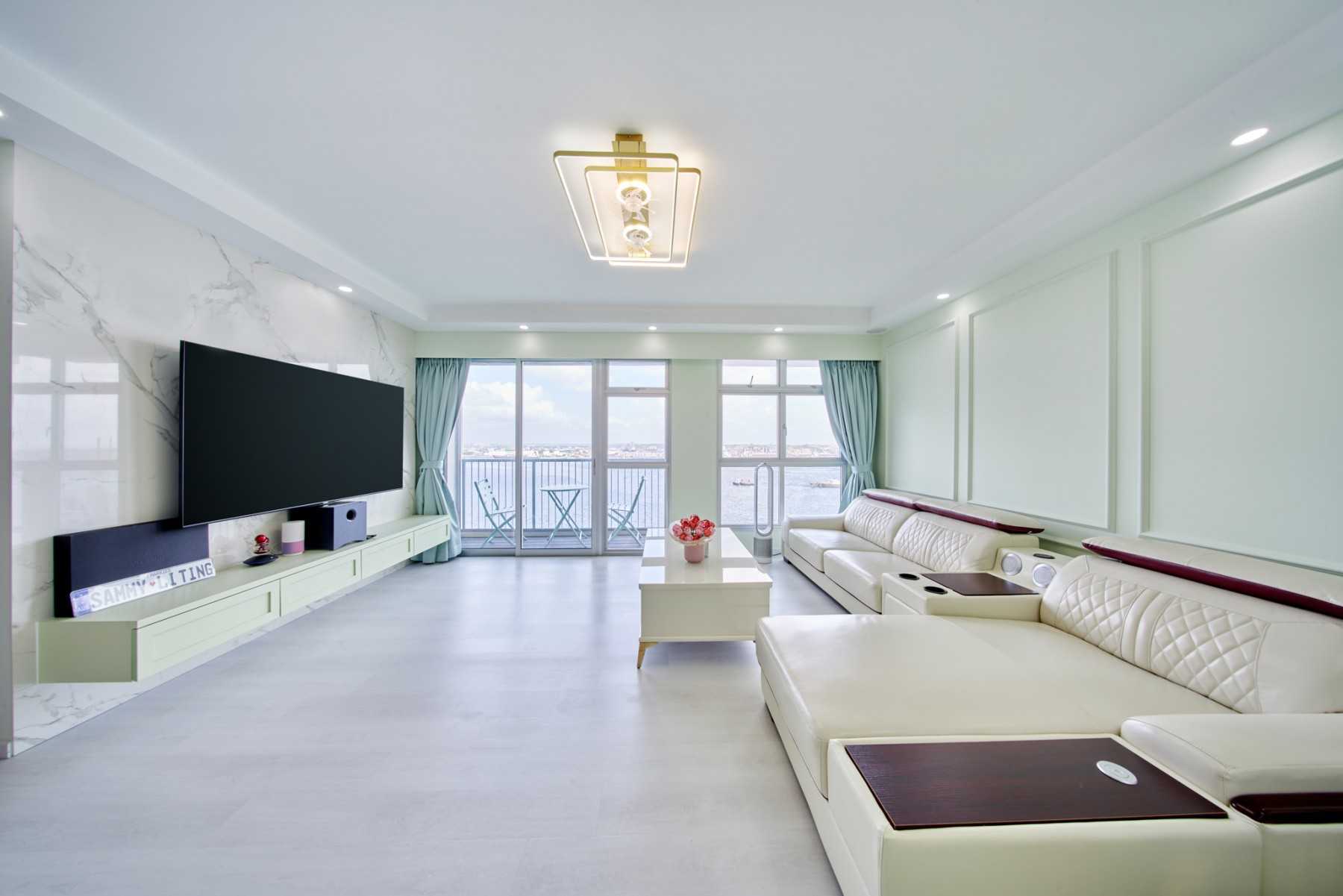 Scandinavian Living Room with Vinyl Flooring and Feature Wall
