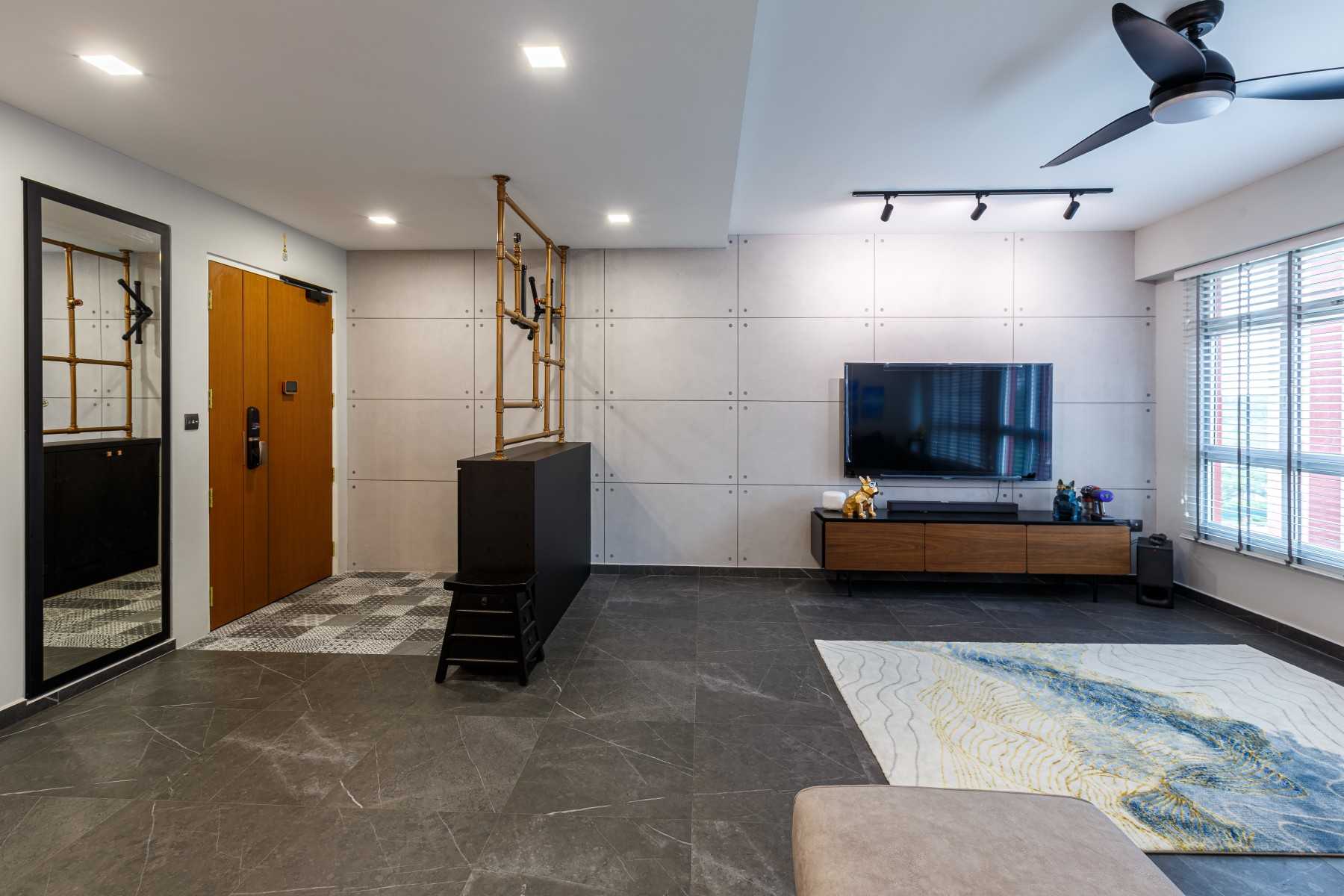 Modern Living Room with TV Console and Feature Wall