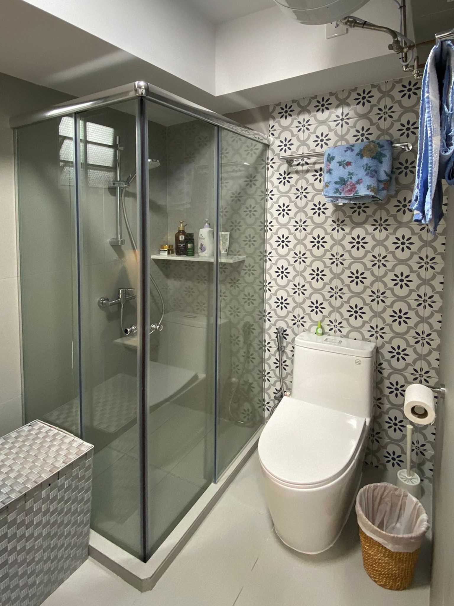 Scandinavian Bathroom with Feature Wall and Shower Screen