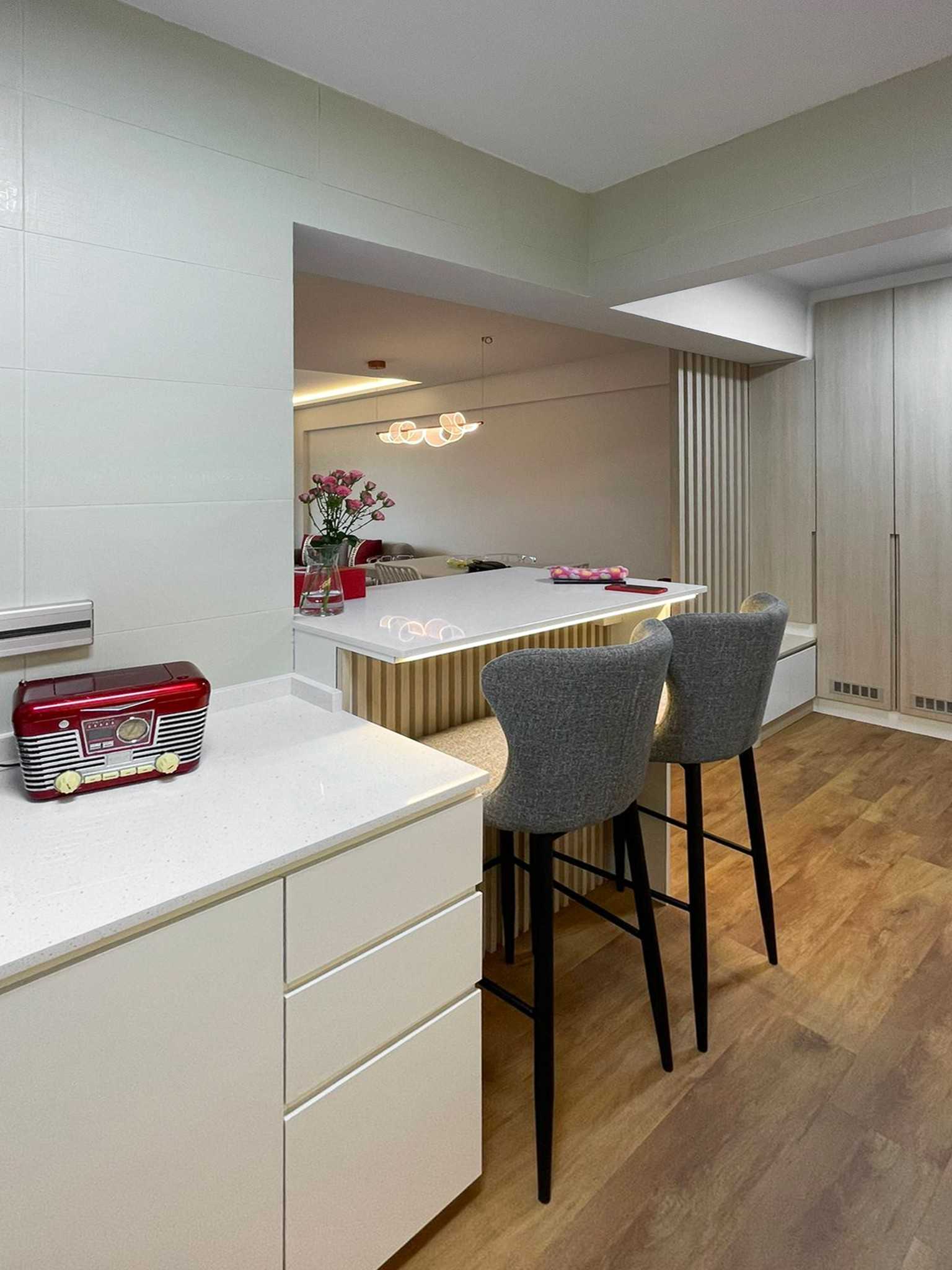 Scandinavian Kitchen with Bar Counter and Sideboard