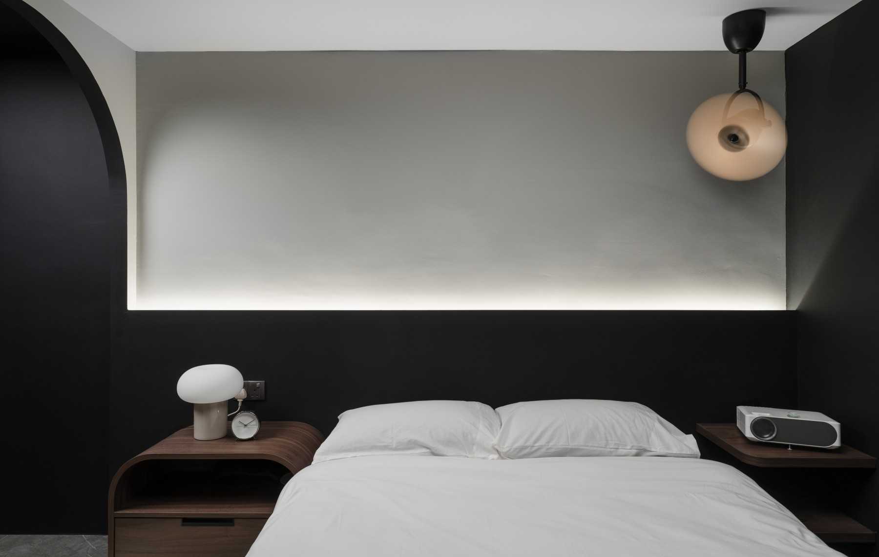 Contemporary Bedroom with Cove Lighting and Propeller Fan