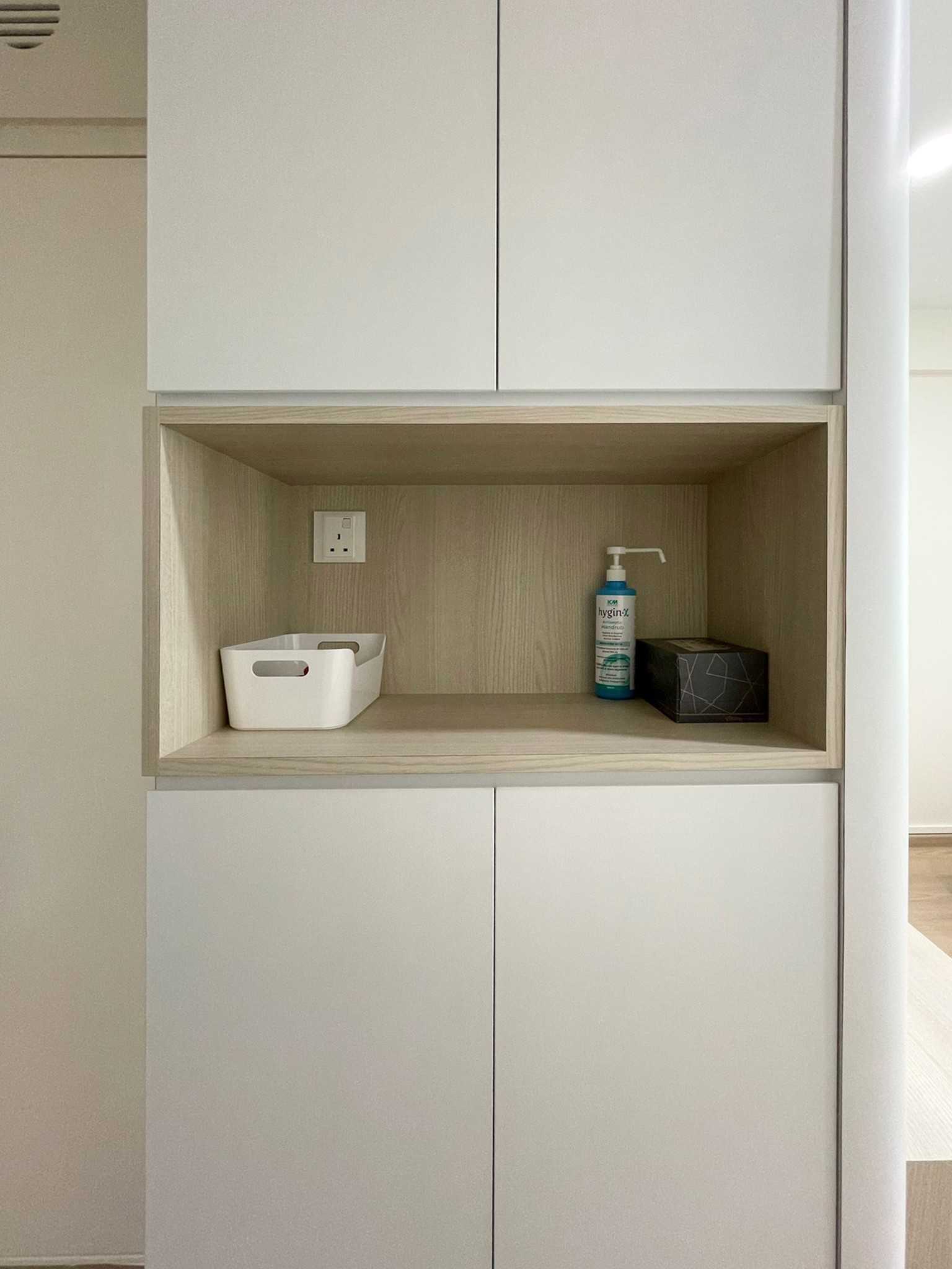 Scandinavian Foyer with Storage Cabinets and Display Cabinets