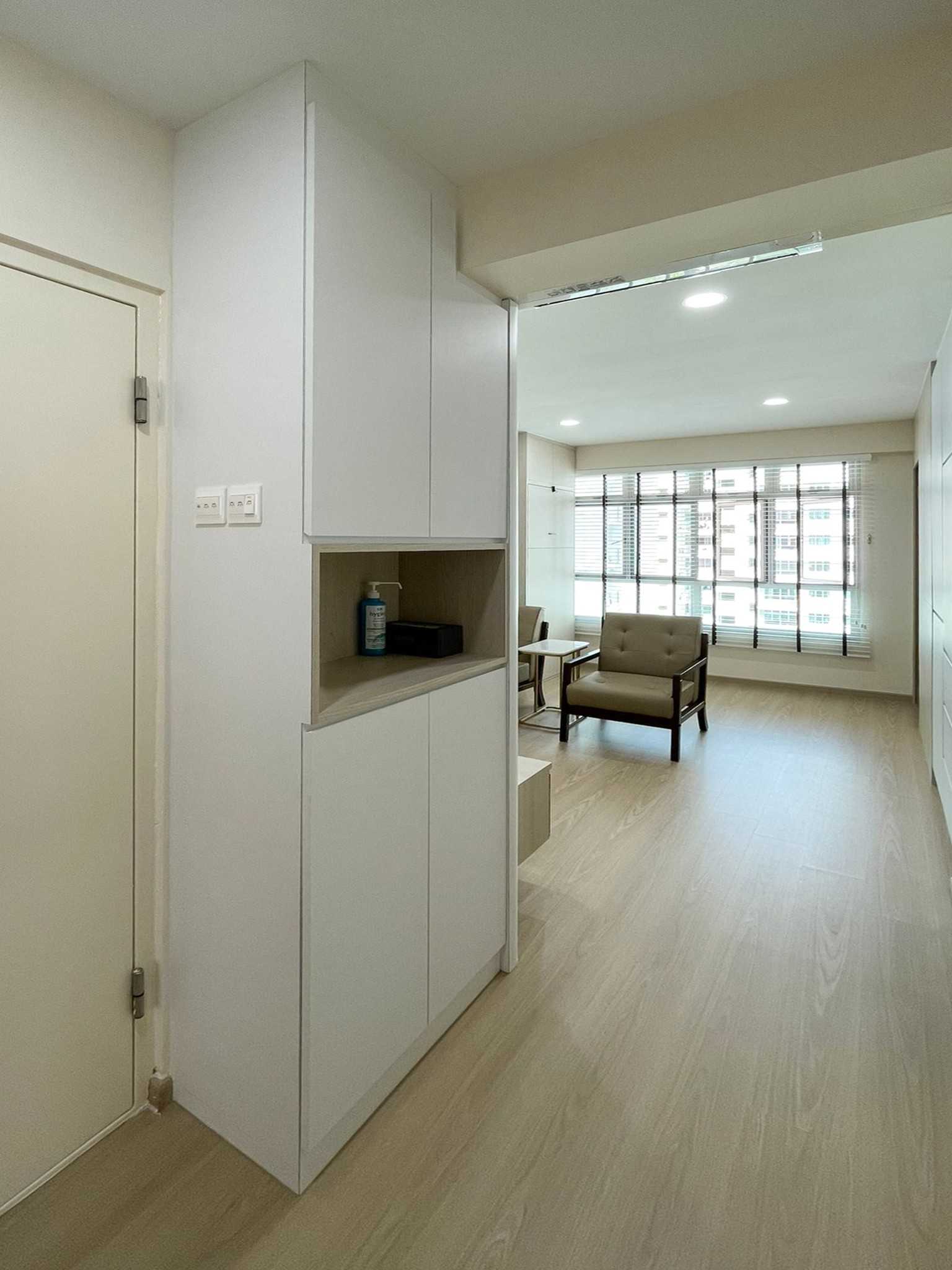 Scandinavian Foyer with Storage Cabinets and Display Cabinets