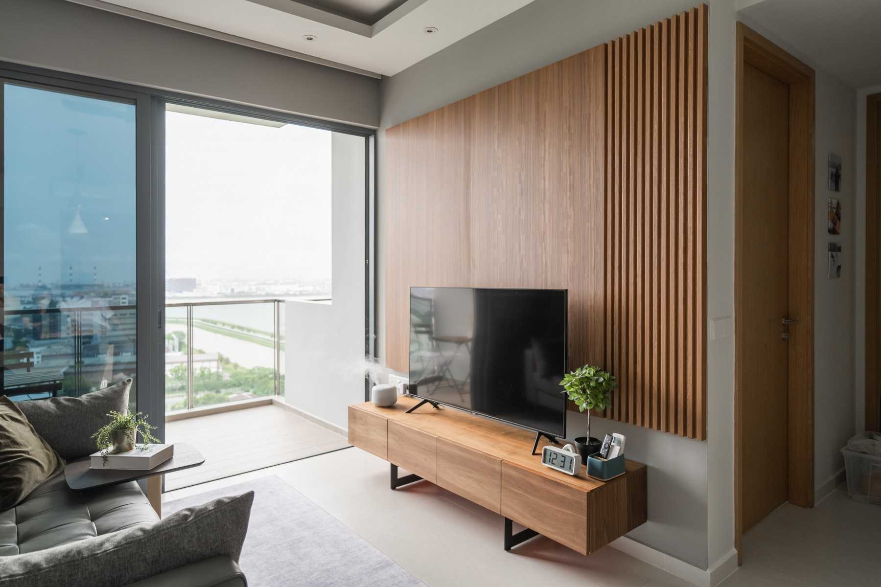 Minimalist Living Room with TV Console and Feature Wall