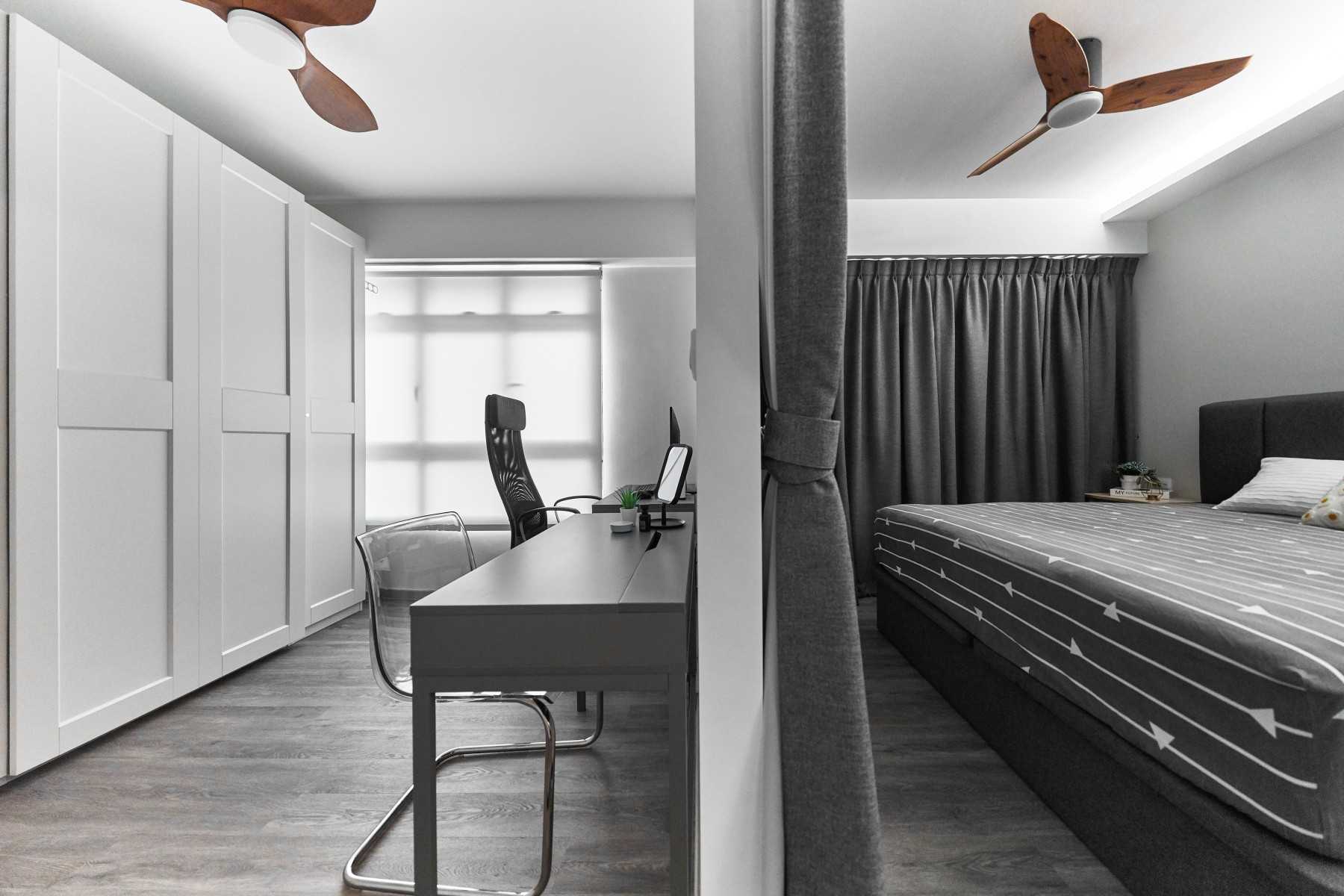 Contemporary Bedroom with Parquet Floor and Wardrobe