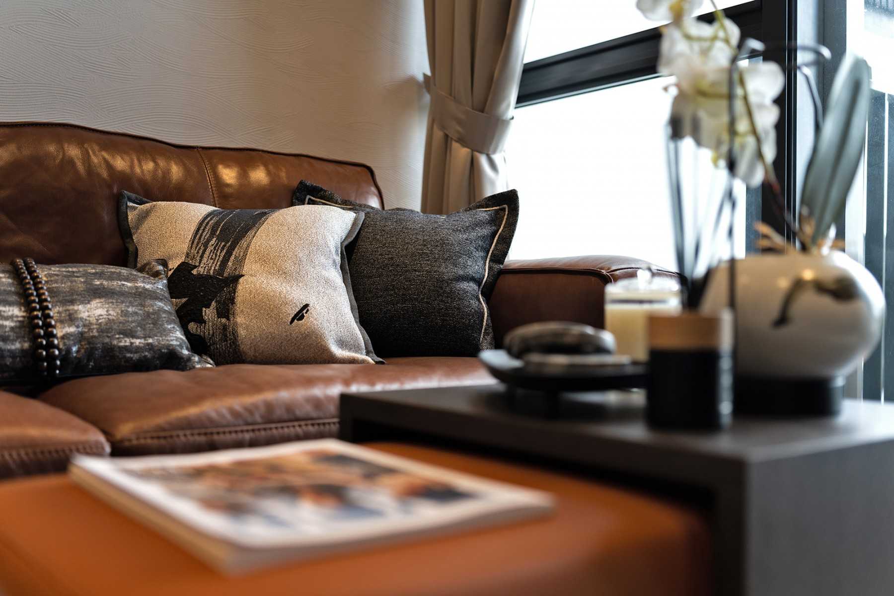 Contemporary Living Room with Marble Floor and Sofa