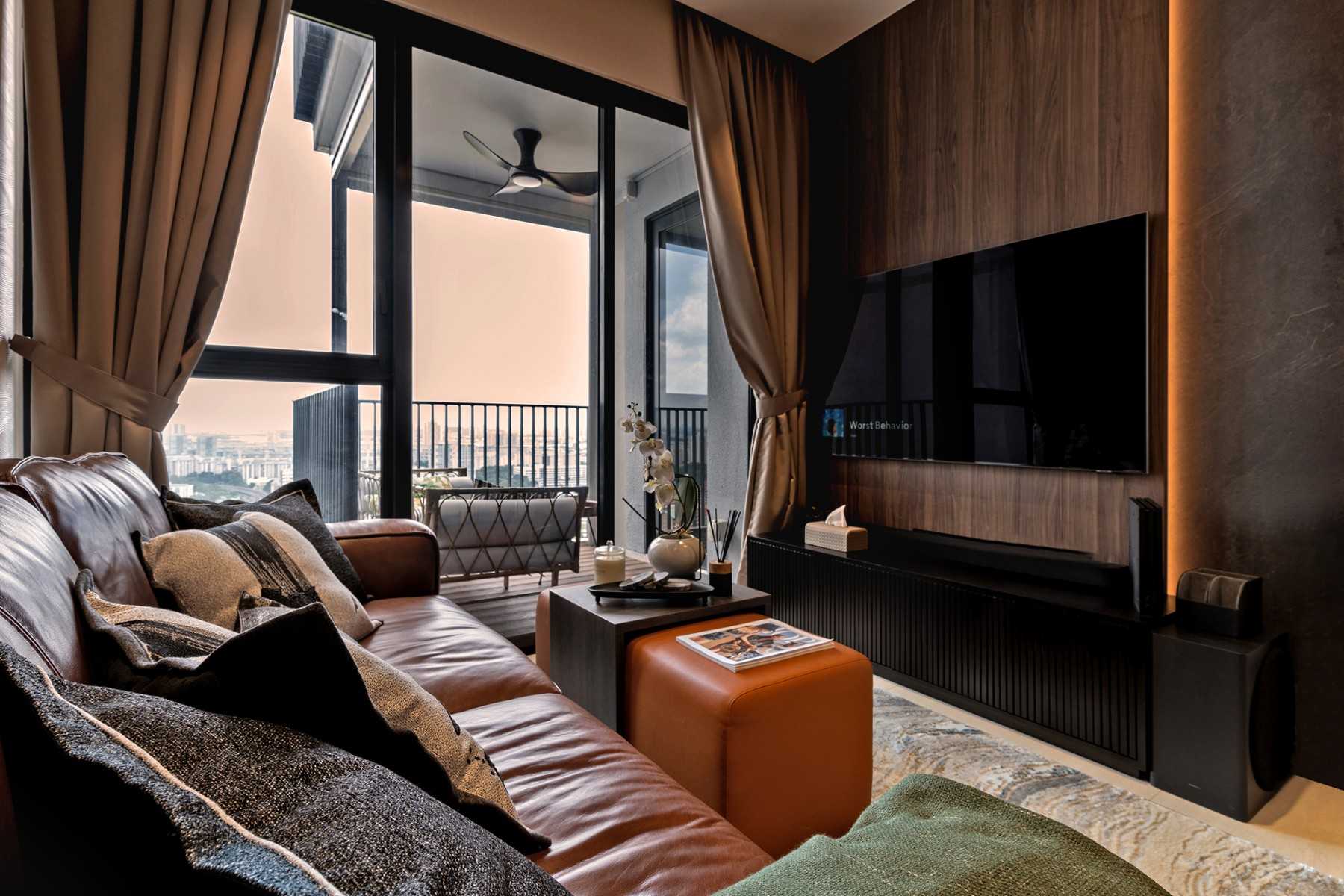 Contemporary Living Room with Feature Wall and Cove Lighting