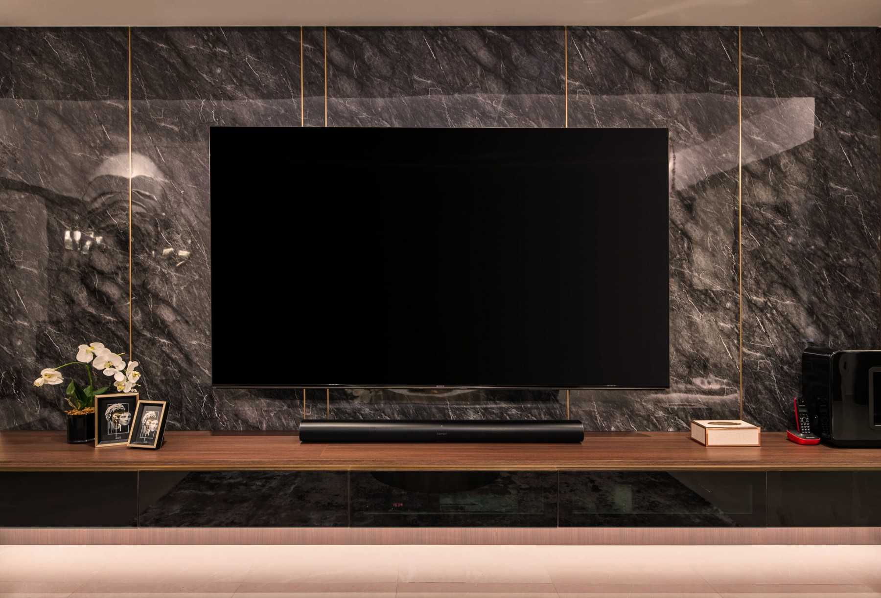 Modern Living Room with TV Console and Feature Wall
