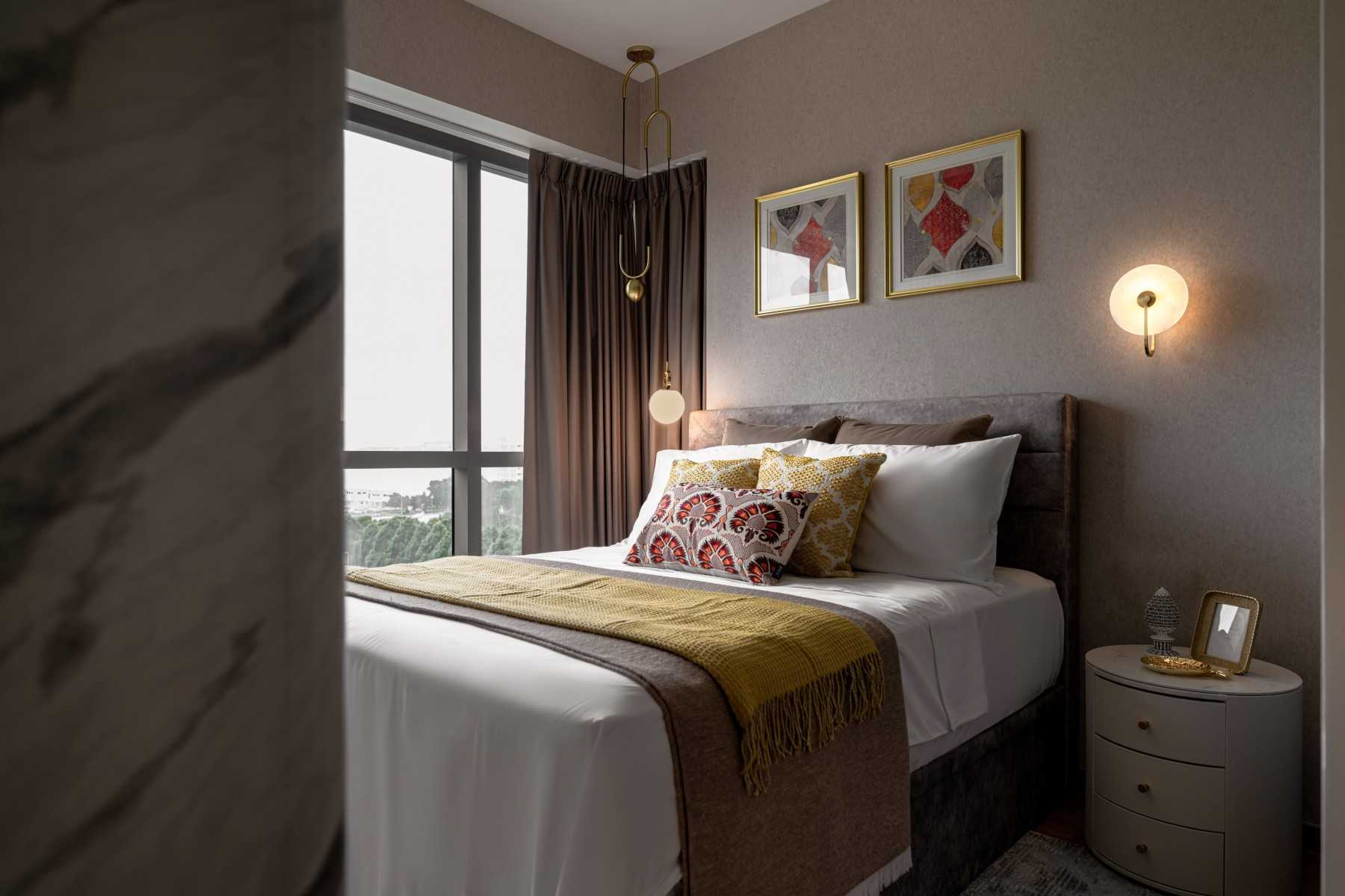 Modern Bedroom with Cove Lighting and Built-in Bed