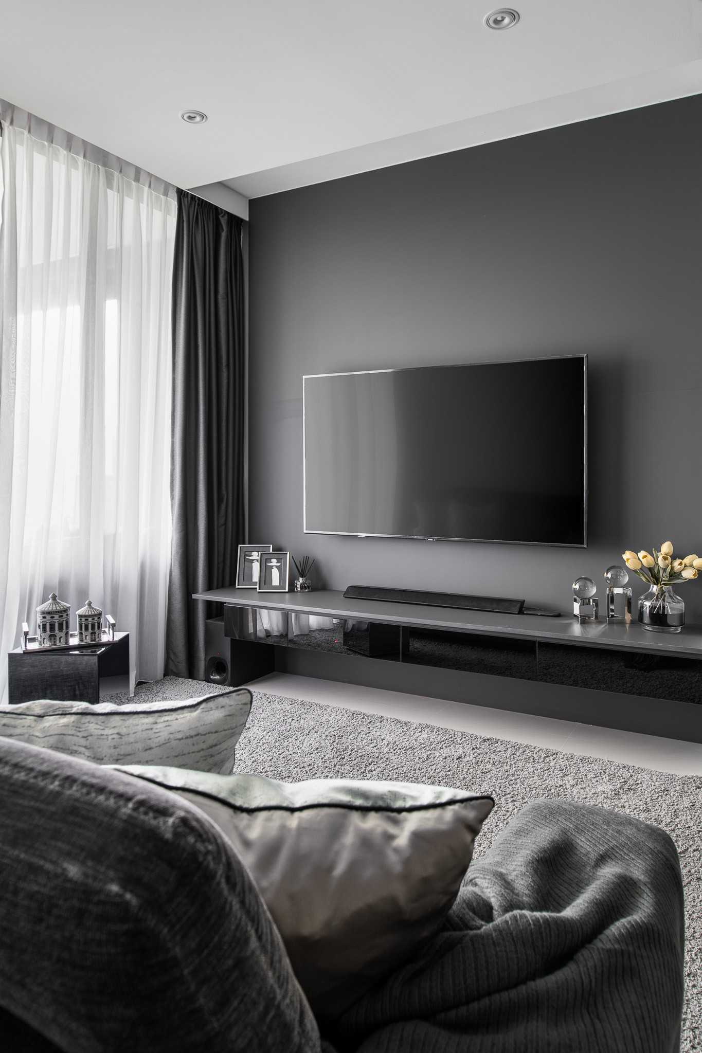 Modern Living Room with TV Console and Mirror