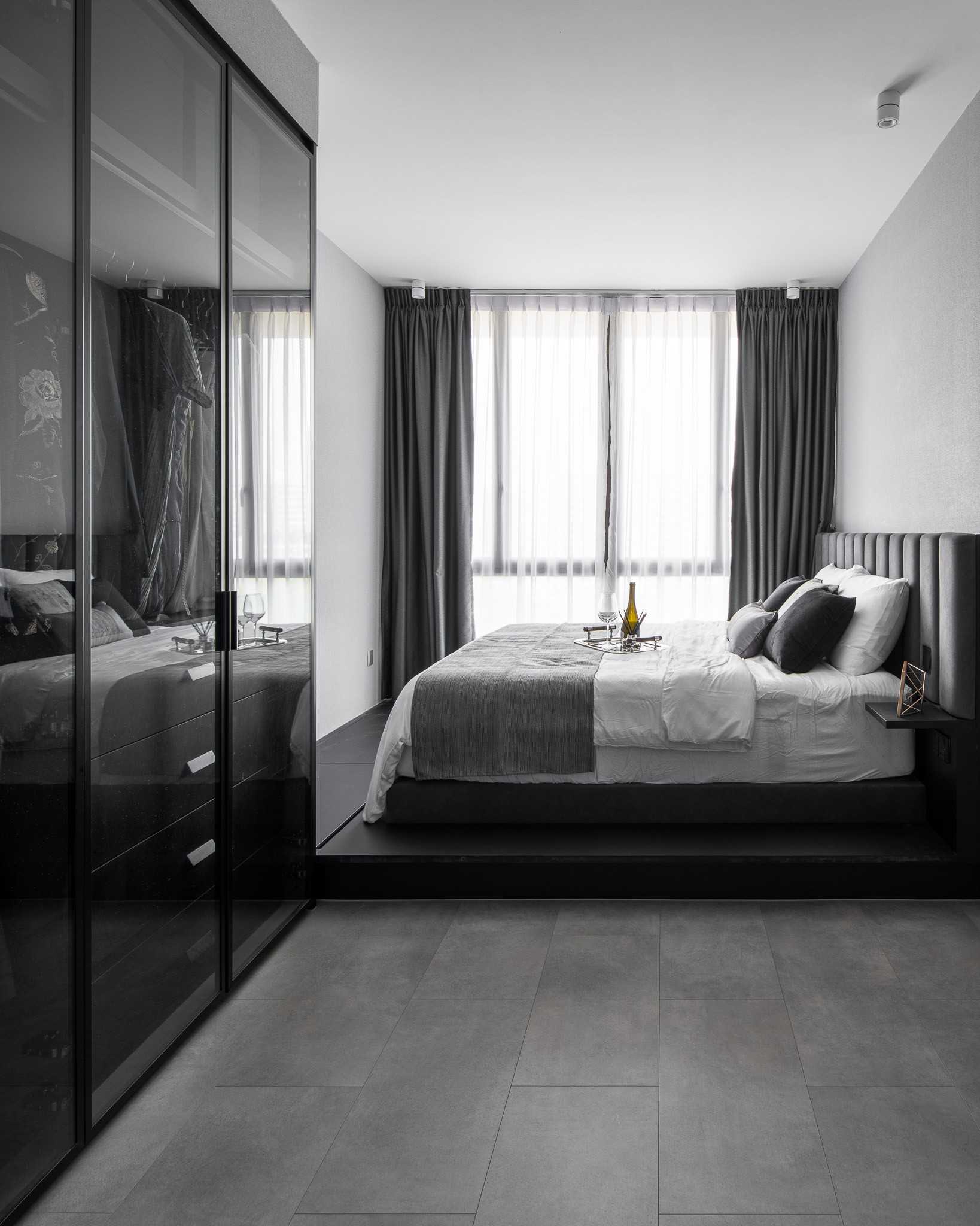 Modern Bedroom with Platform Bed and Wardrobe