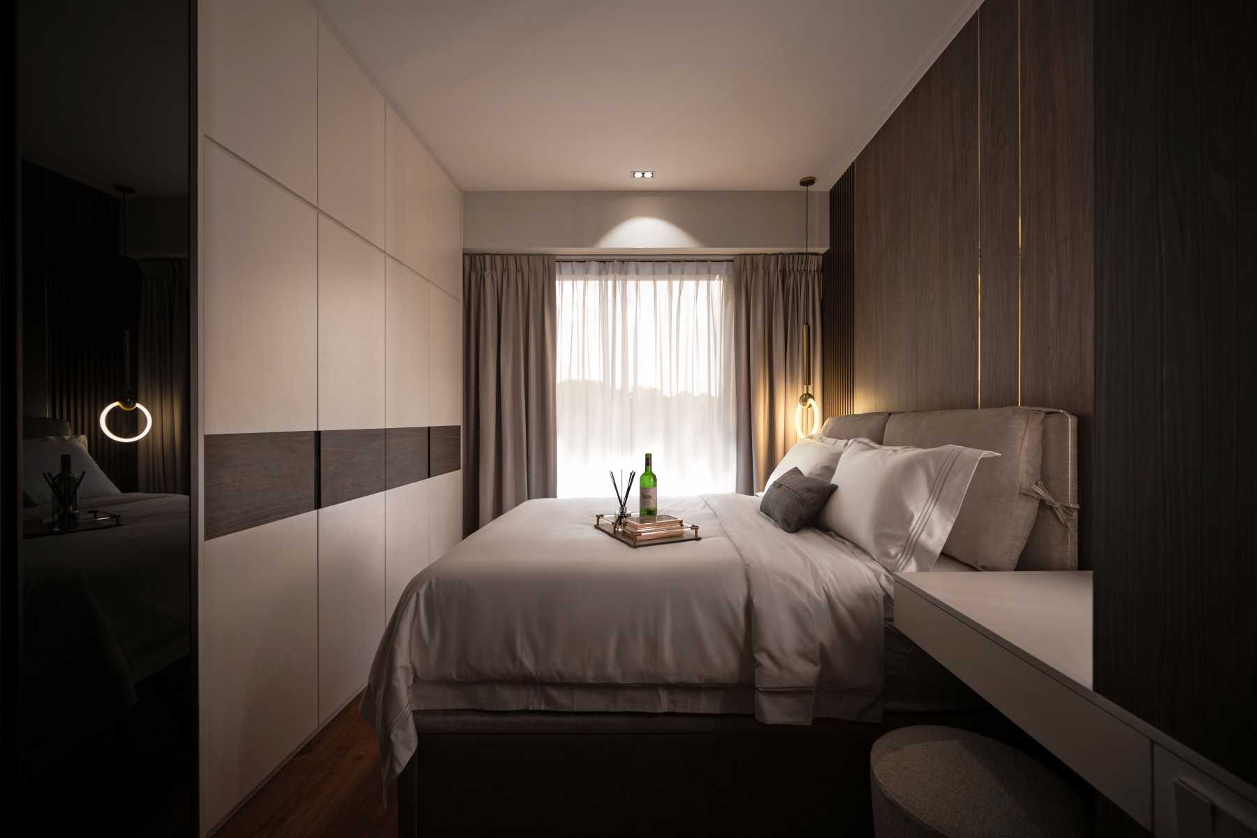Modern Bedroom with Cove Lighting and Built-in Bed