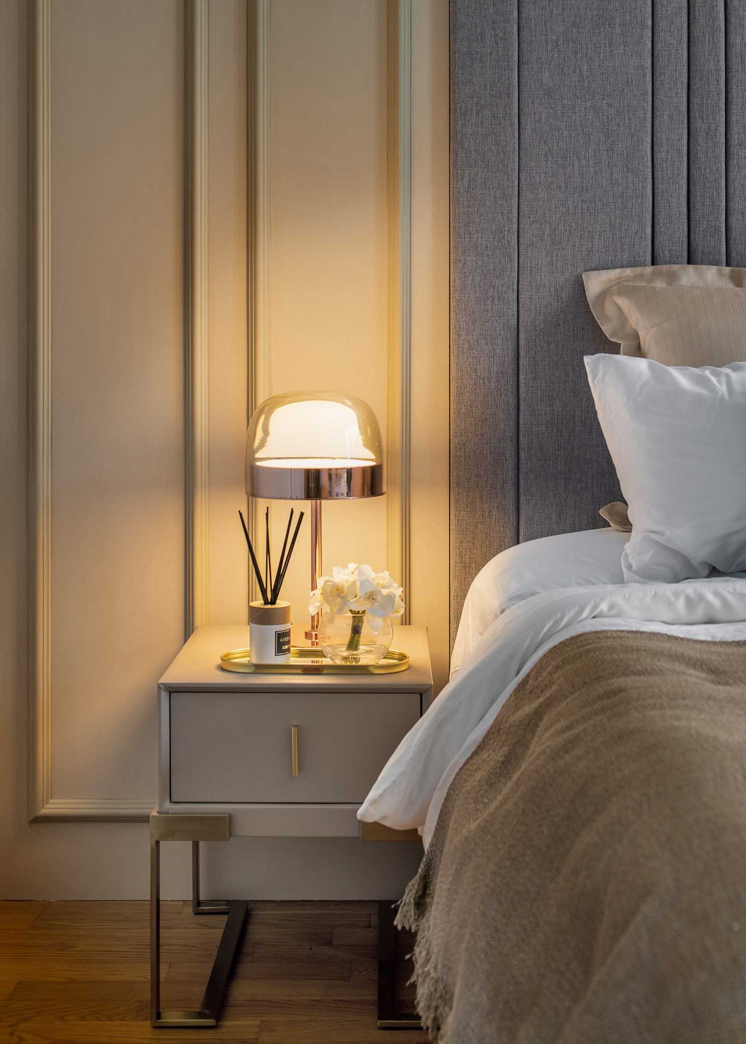 Modern Bedroom with Parquet Floor and Cove Lighting