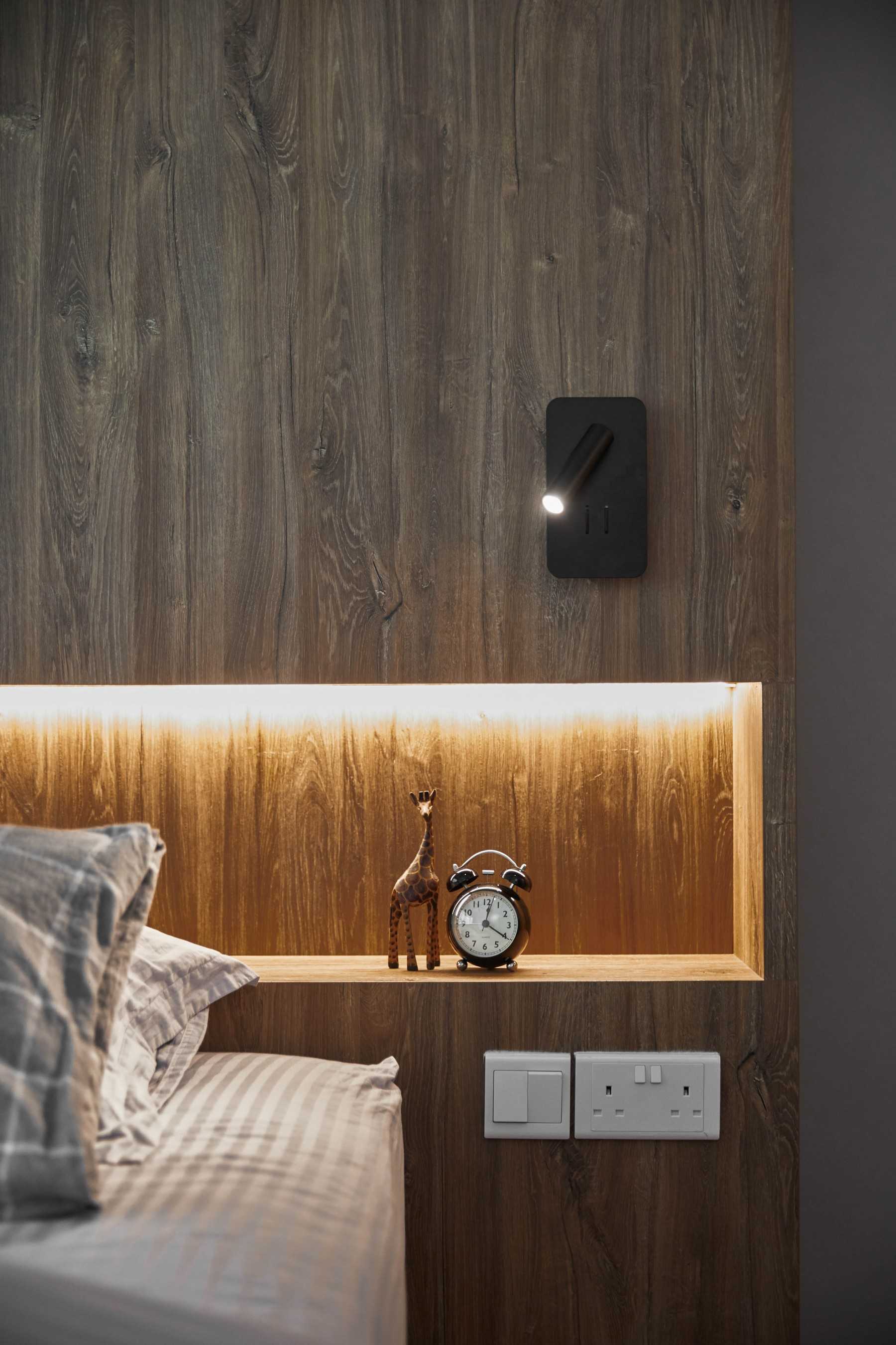 Contemporary Bedroom with Cove Lighting and Open Storage