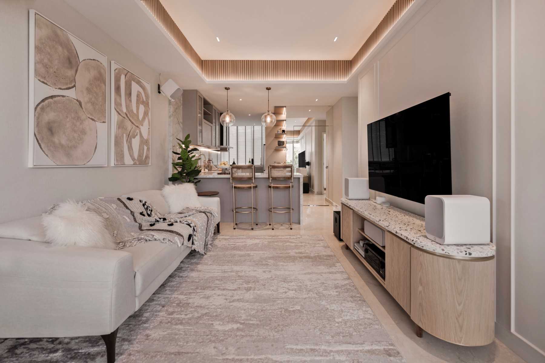 Modern Living Room with TV Console and Cove Lighting