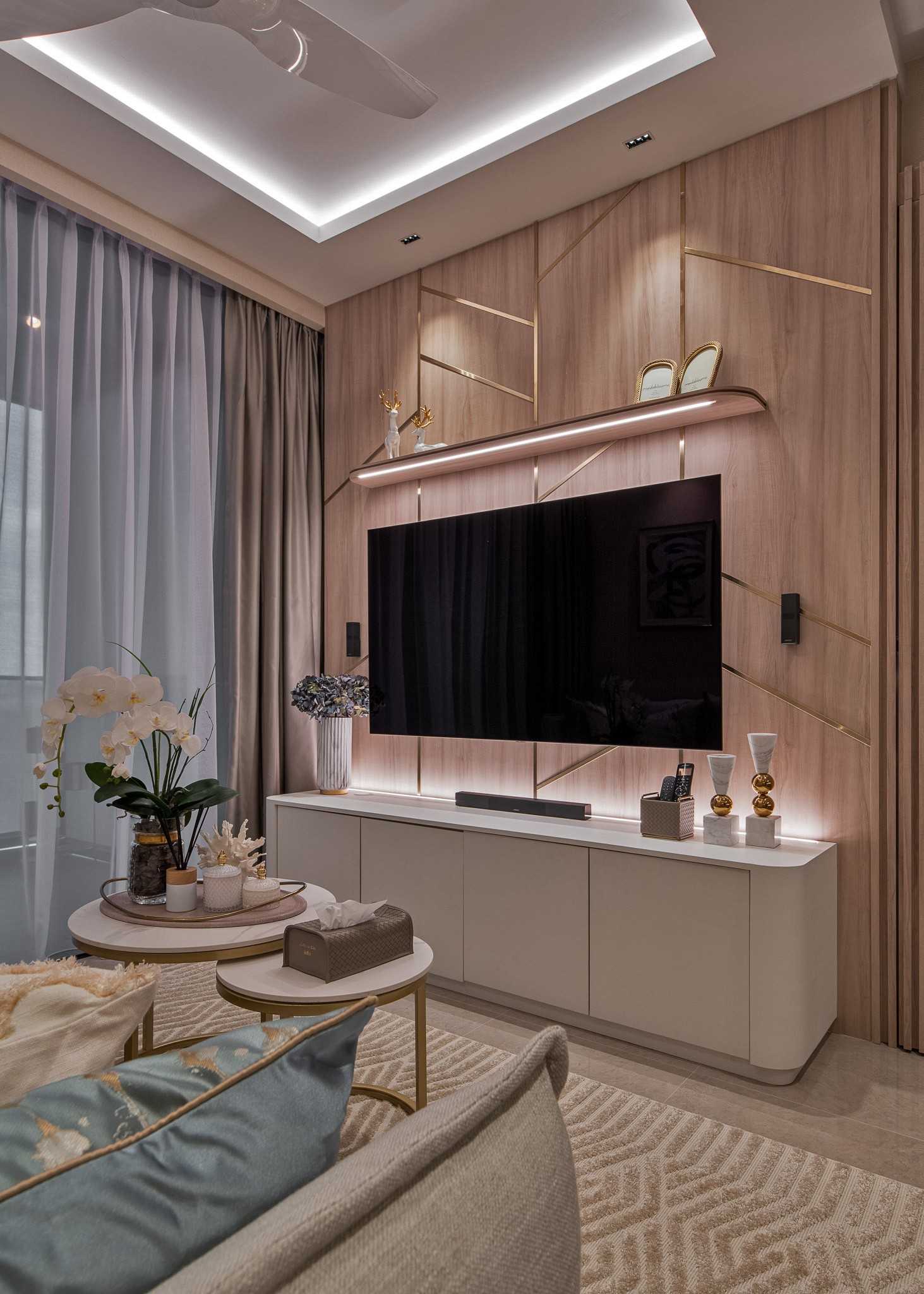 Modern Living Room with TV Console and Feature Wall