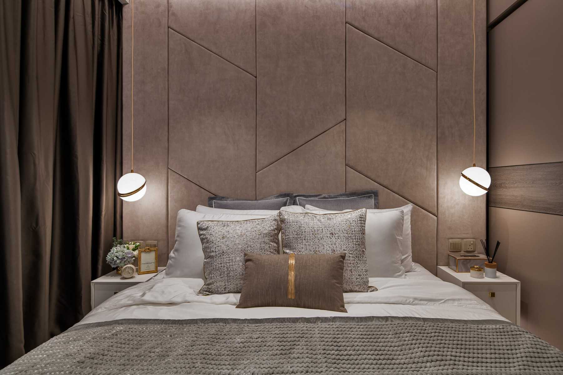 Modern Bedroom with Ceiling Light and Built-in Bed