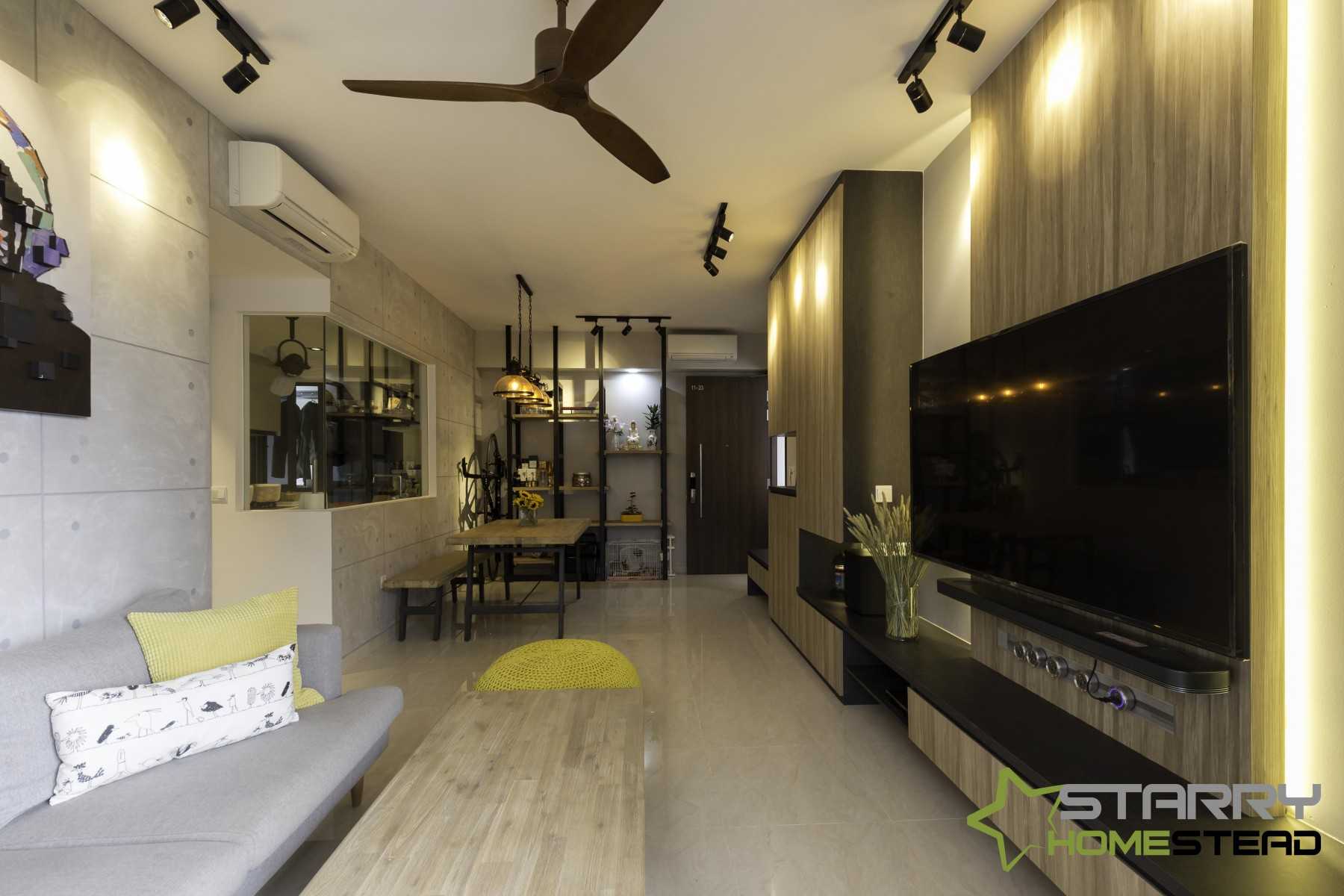 Industrial Living Room with Feature Wall and Sofa