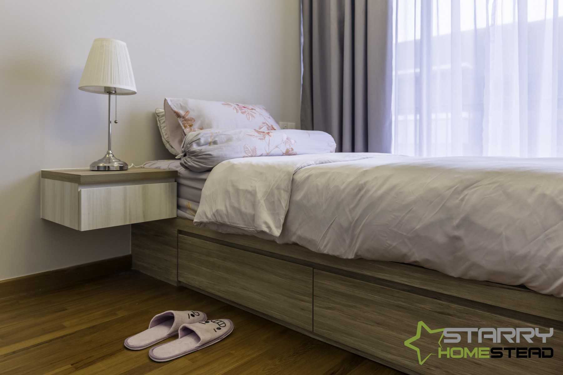 Industrial Bedroom with Platform Bed and Bedside Table