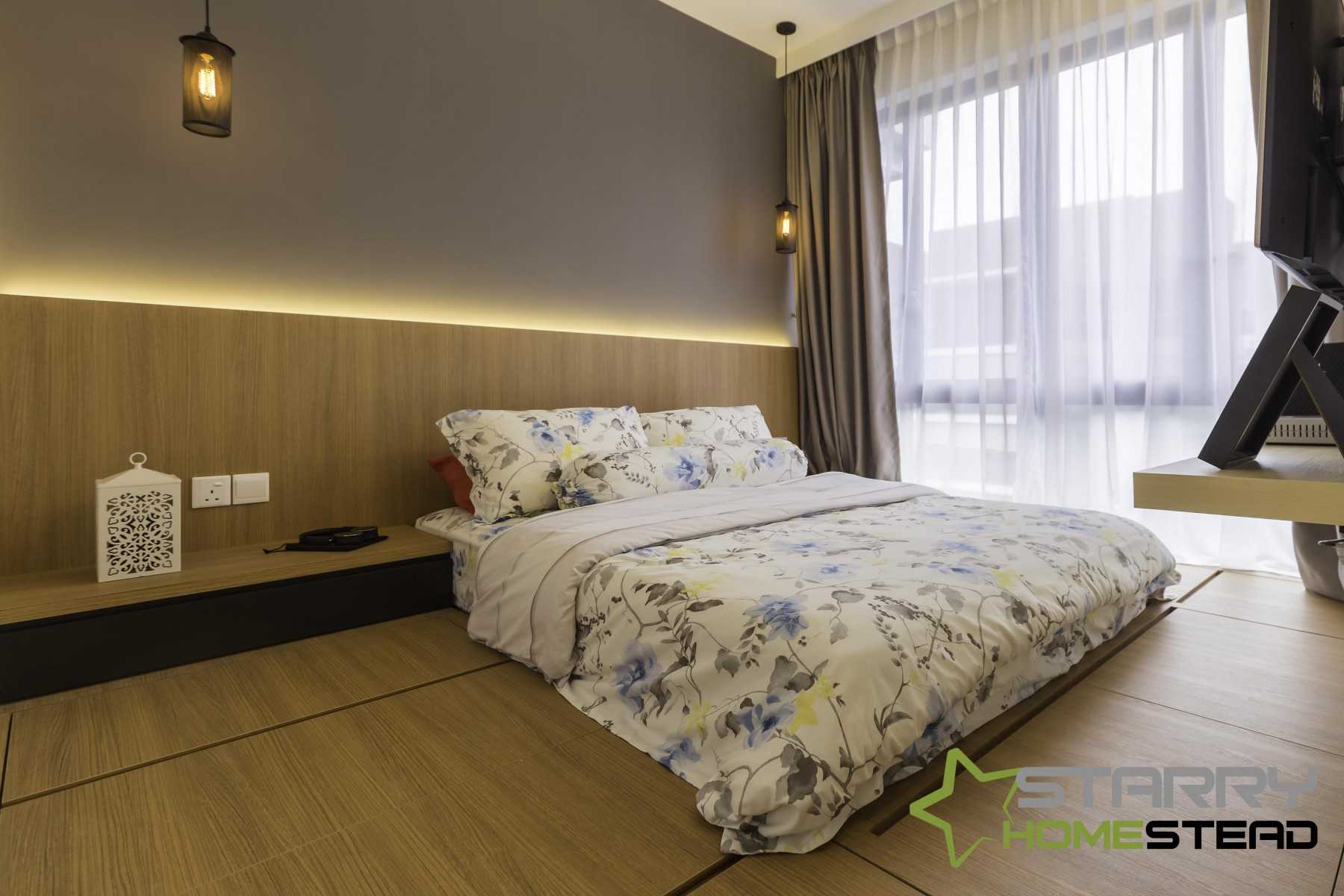 Industrial Bedroom with Platform Bed and Cove Lighting
