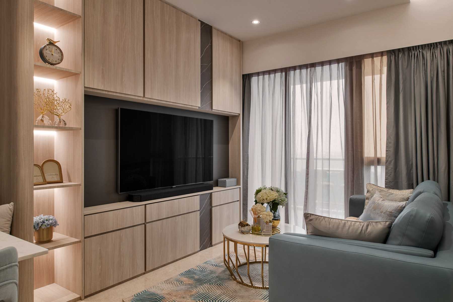 Modern Living Room with TV Console and Cove Lighting