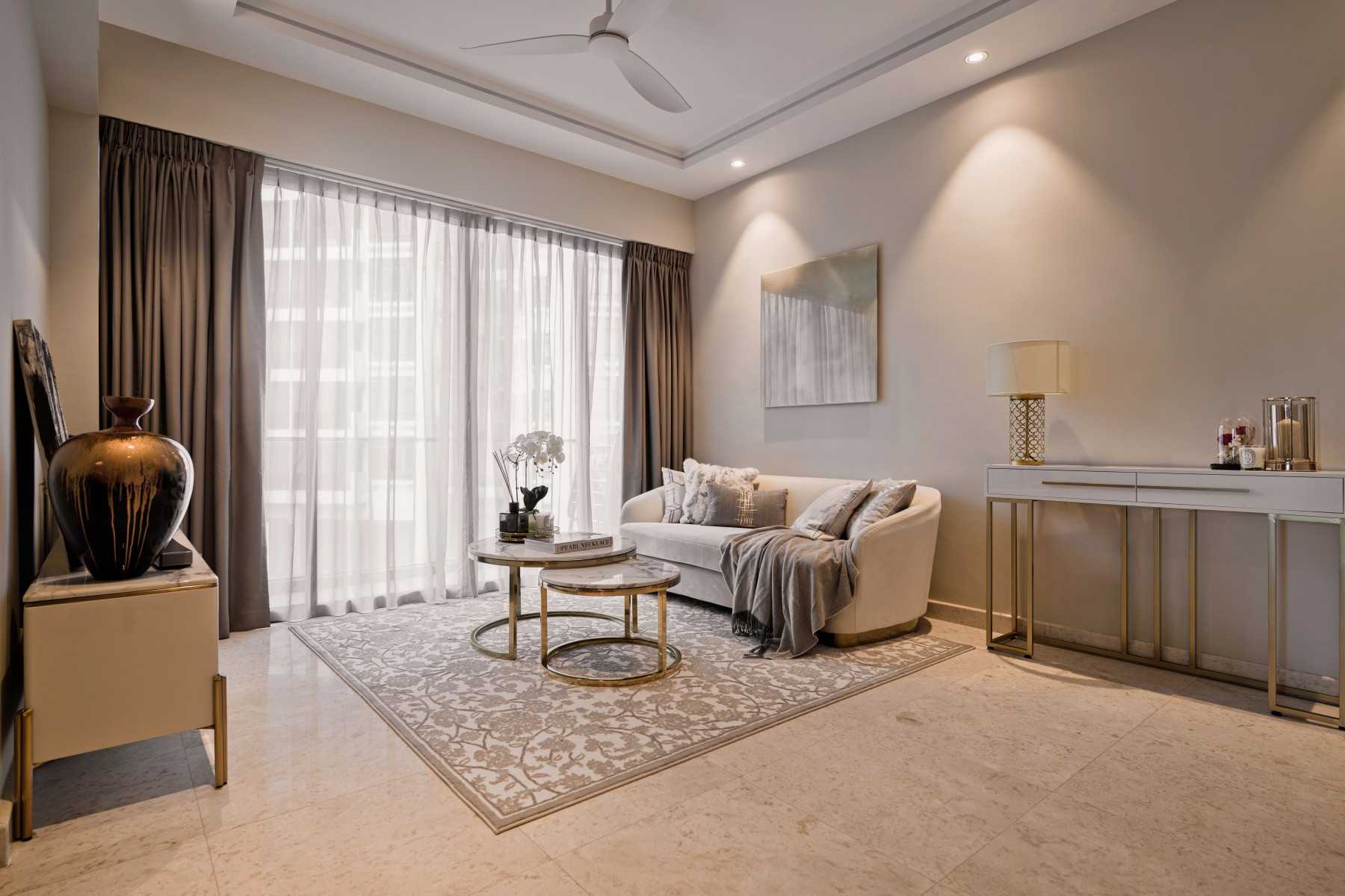 Modern Living Room with TV Console and Cove Lighting