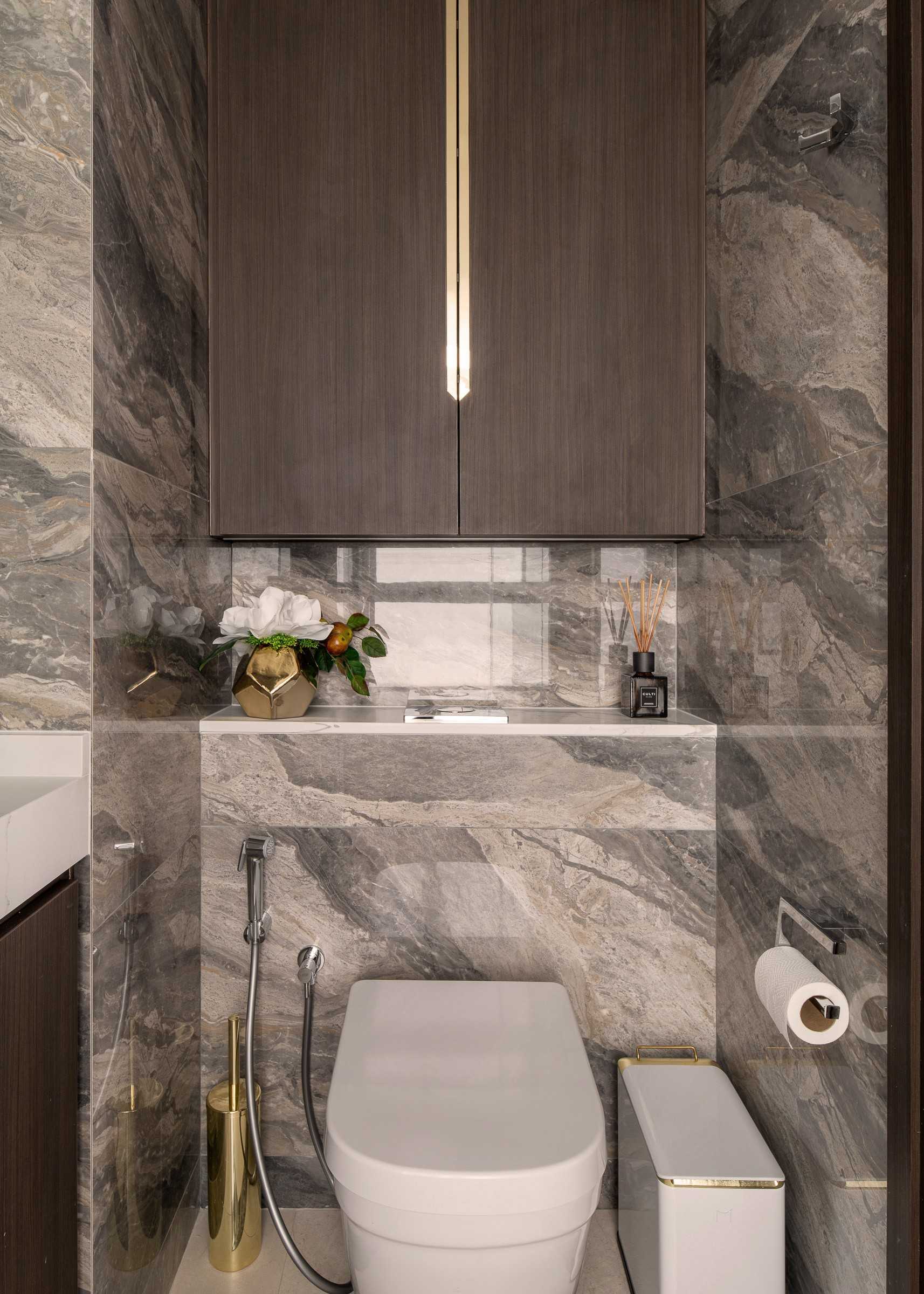 Asian Bathroom with Mirror and Bathroom Storage