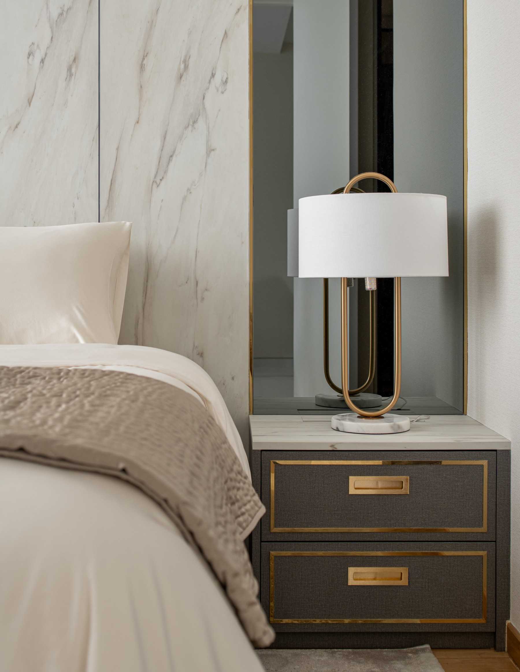 Asian Bedroom with Cove Lighting and Built-in Bed