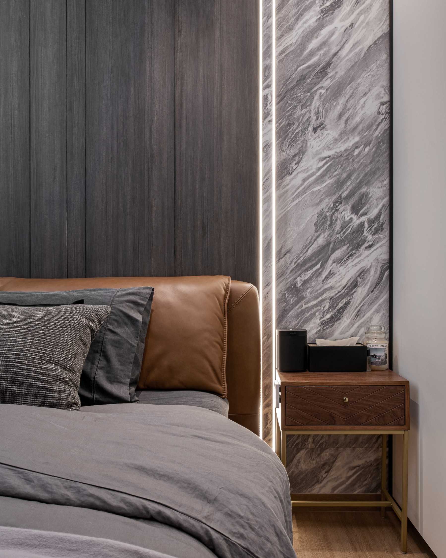 Modern Bedroom with Cove Lighting and Built-in Bed