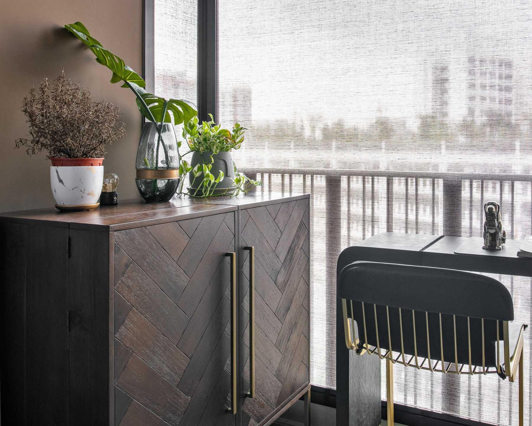 Modern Balcony with Curtain and Outdoor Table