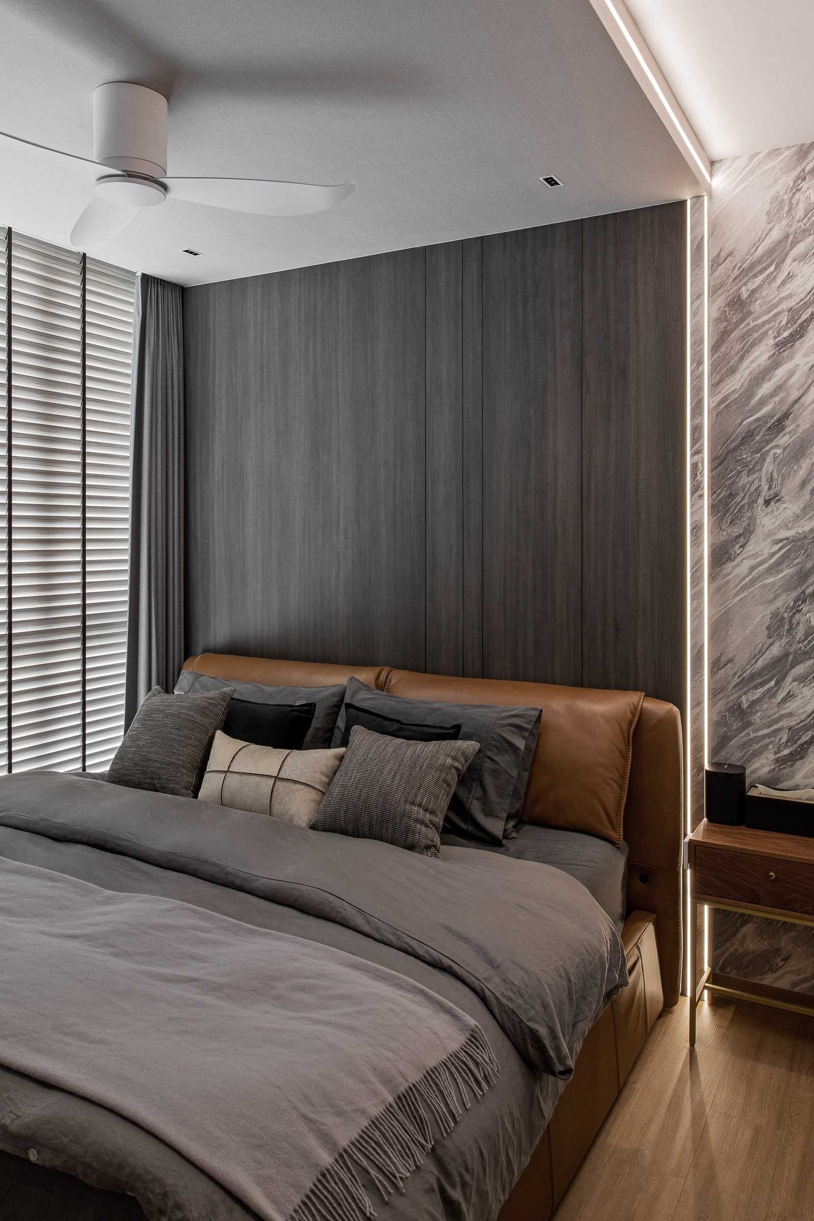 Modern Bedroom with Built-in Bed and Bedside Table