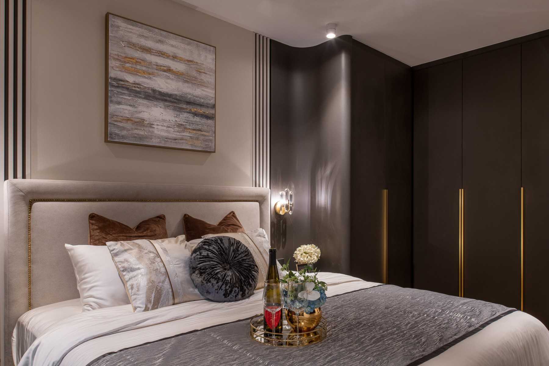 Modern Bedroom with Wardrobe and Bedside Table
