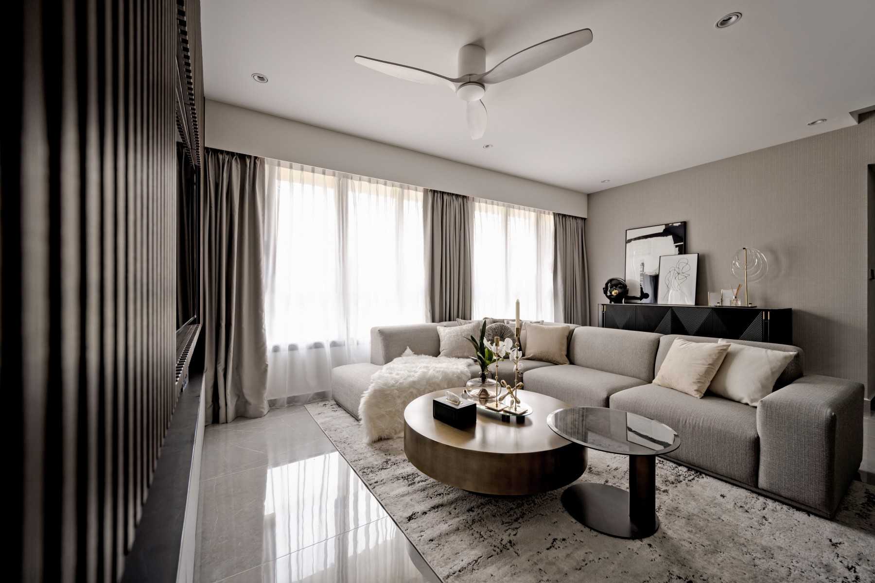 Contemporary Living Room with TV Console and Feature Wall
