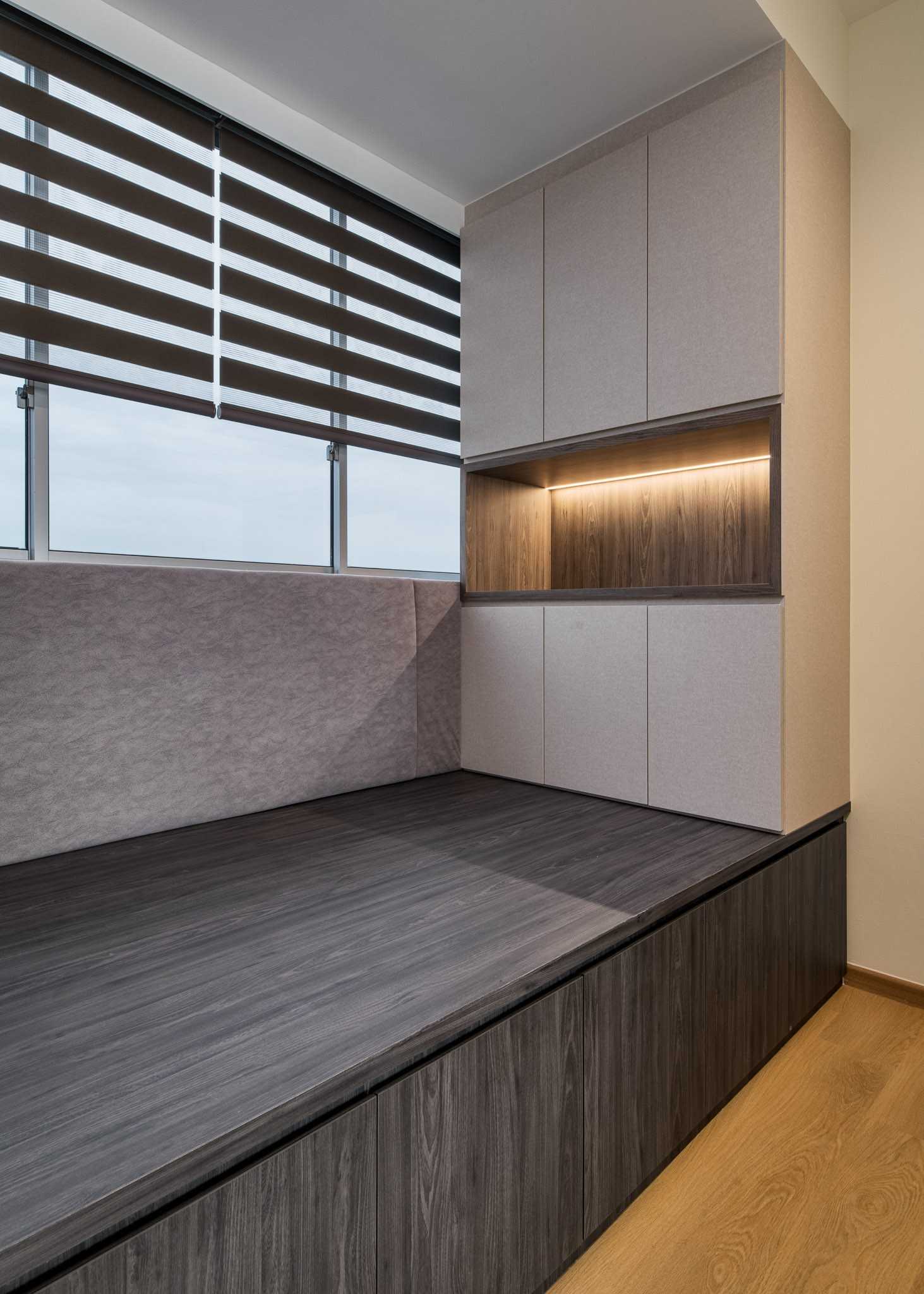 Contemporary Bedroom with Bookshelf and Platform Bed