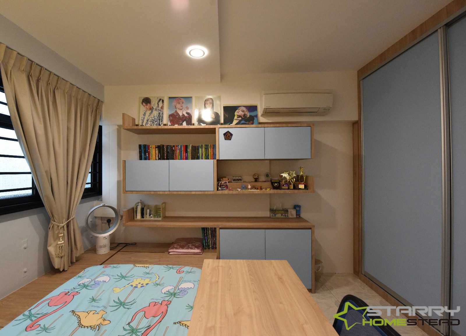 Scandinavian Bedroom with Bookshelf and Platform Bed